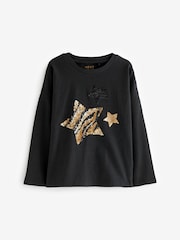 Black Sequin Star Long Sleeve T-Shirt (3-16yrs) - Image 5 of 7