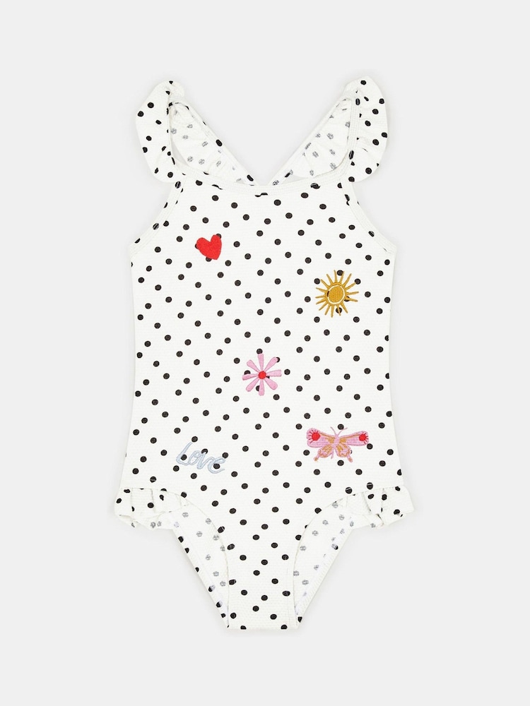 Angels By Accessorize White Girls Embroidered Polka Dot Swimsuit - Image 1 of 2 Angels By Accessorize White Girls Embroidered Polka Dot Swimsuit - Image 1 of 2