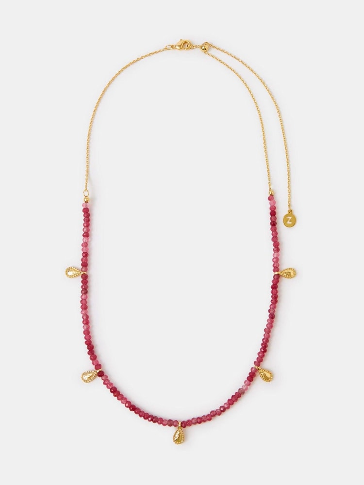 Accessorize Pink 14ct Gold-Plated Teardrop Strawberry Quartz Necklace - Image 1 of 2 Accessorize Pink 14ct Gold-Plated Teardrop Strawberry Quartz Necklace - Image 1 of 2