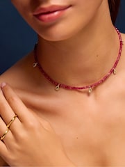 Accessorize Pink 14ct Gold-Plated Teardrop Strawberry Quartz Necklace - Image 2 of 2