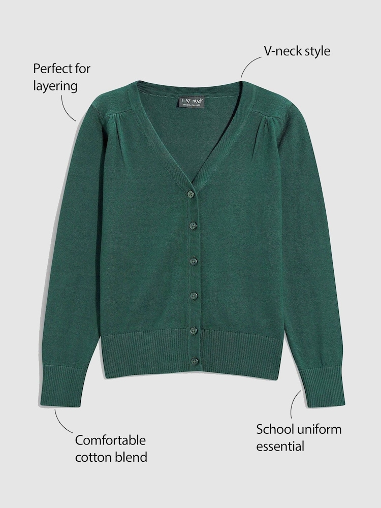 Green Cotton Rich School V-Neck Cardigan (3-16yrs) - Image 3 of 8