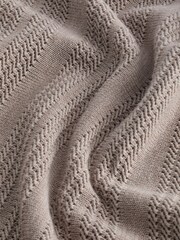 Dark Stone Regular Pointelle Knitted 100% Cotton Crew Neck T-Shirt - Image 4 of 5