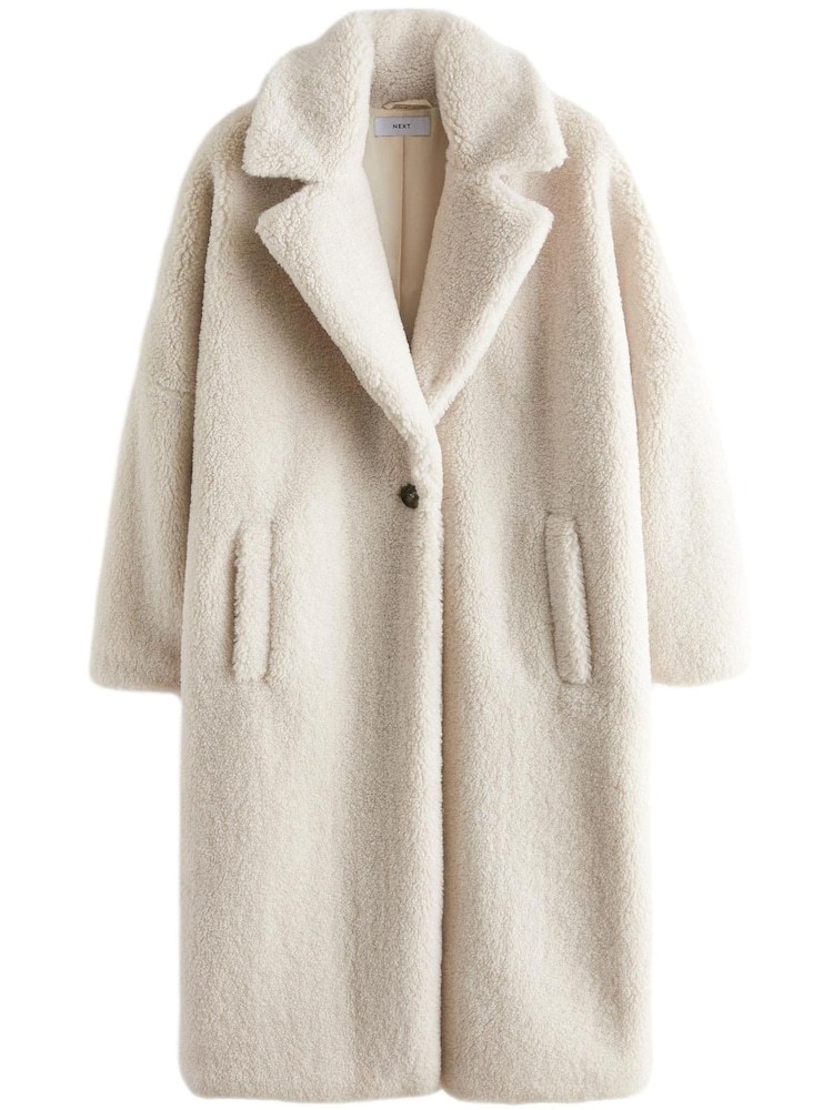 Blanc d'hiver - Manteau long en peau lainée effet pelucheux - Image 5 of 6