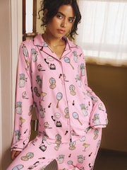 Pampered Cat Print Long Button Up Pyjamas Set - Image 3 of 4