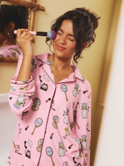 Pampered Cat Print Long Button Up Pyjamas Set - Image 4 of 4