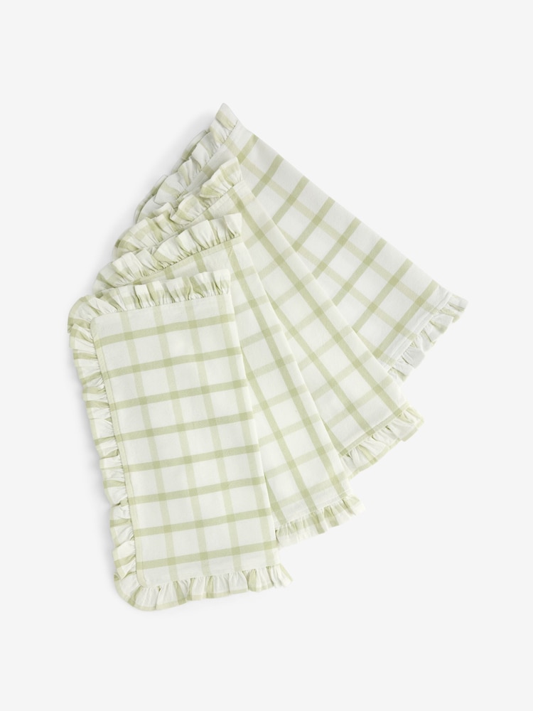 Set of 4 Green Gingham Check Washed Cotton Napkins - Image 1 of 1 Set of 4 Green Gingham Check Washed Cotton Napkins - Image 1 of 1