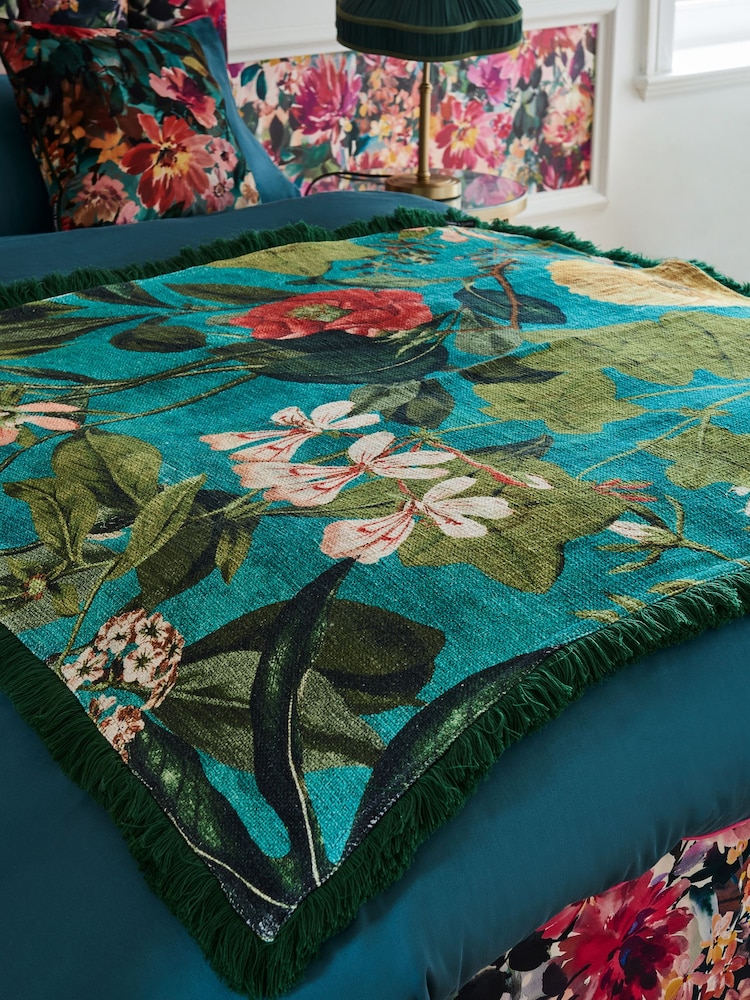 Clarke & Clarke Green Passiflora Printed Throw - Image 1 of 2