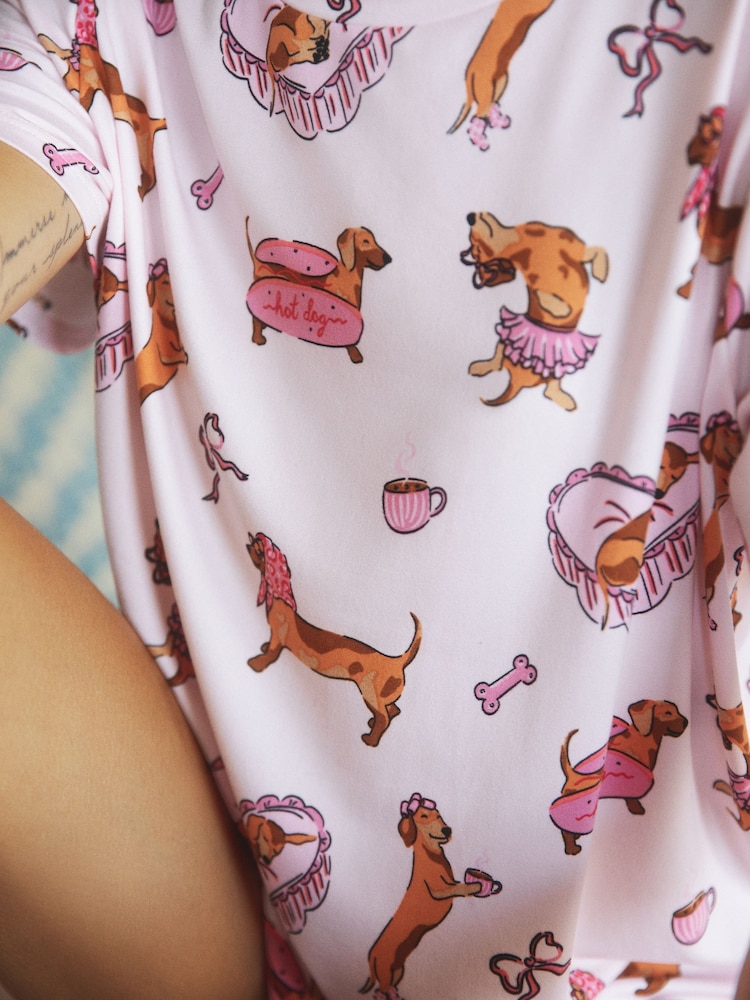 Urban Threads Pink Sausage Dogs Print Short Pyjamas Set - Image 2 of 5 Urban Threads Pink Sausage Dogs Print Short Pyjamas Set - Image 2 of 5