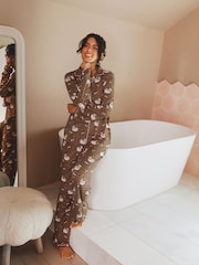 Urban Threads Brown Bath Time Bears Leopard Print Long Pyjamas Set - Image 1 of 4