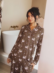 Urban Threads Brown Bath Time Bears Leopard Print Long Pyjamas Set - Image 2 of 4