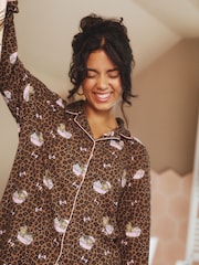Urban Threads Brown Bath Time Bears Leopard Print Long Pyjamas Set - Image 3 of 4