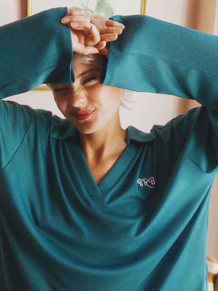 Be Right Back Embroidered Rugby Short Pyjama Set - Image 2 of 4