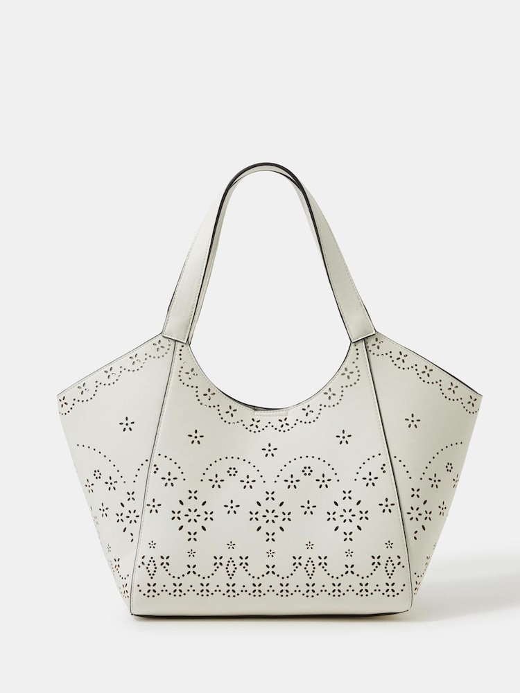 Accessorize White Laser Cut Tote Bag - Image 1 of 3 Accessorize White Laser Cut Tote Bag - Image 1 of 3