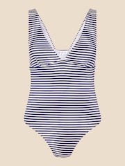 Accessorize Gestreifter, strukturierter Badeanzug mit tiefem Ausschnitt, Blau - Bild 3 von 3