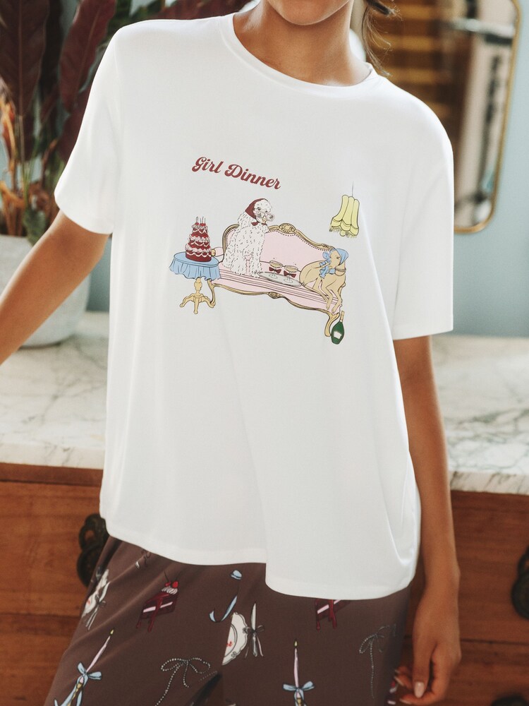 Girl Dinner Print Long Pyjamas Set - Image 2 of 4 Girl Dinner Print Long Pyjamas Set - Image 2 of 4