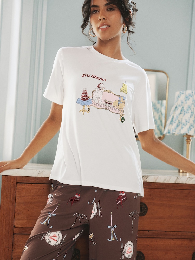 Girl Dinner Print Long Pyjamas Set - Image 4 of 4 Girl Dinner Print Long Pyjamas Set - Image 4 of 4