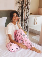 Pampered Cat Print Long Pyjamas Set - Image 2 of 4