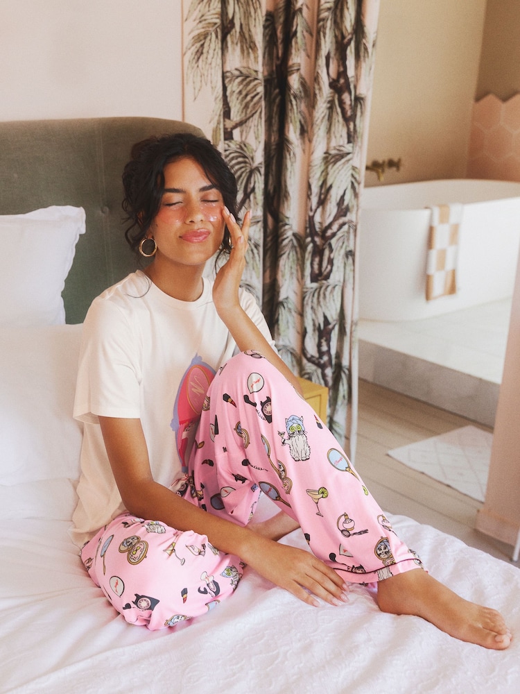 Pampered Cat Print Long Pyjamas Set - Image 2 of 4 Pampered Cat Print Long Pyjamas Set - Image 2 of 4