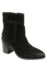 Ravel Black Suede Leather Block Heel Ankle Boots - Image 1 of 4