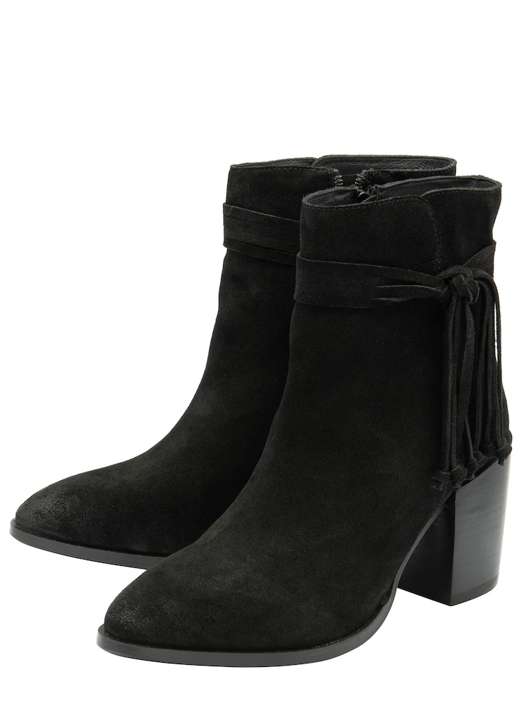 Ravel Black Suede Leather Block Heel Ankle Boots - Image 2 of 4