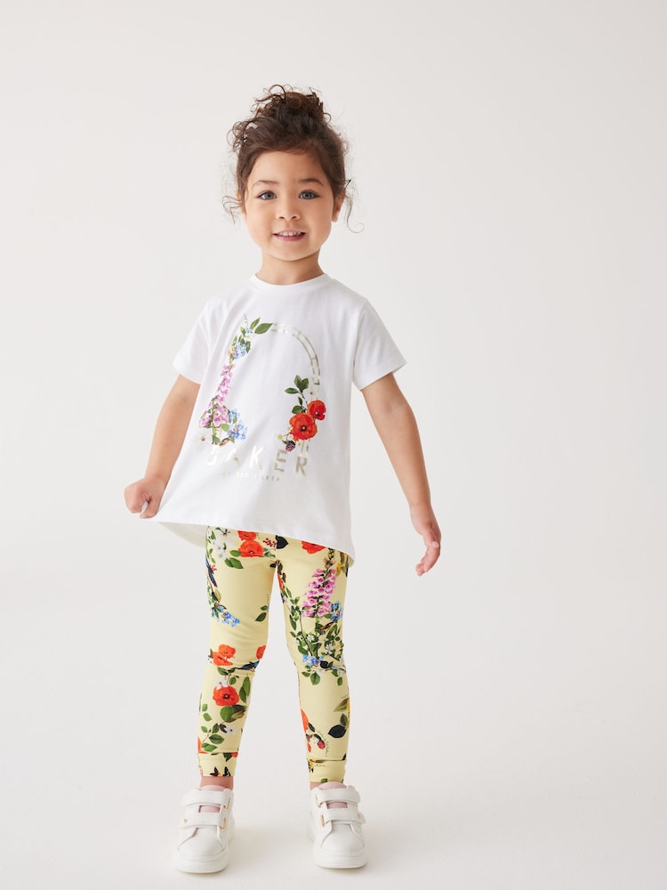 Baker by Ted Baker Yellow Floral 100% Cotton T-Shirt And Leggings Set - Image 1 of 13