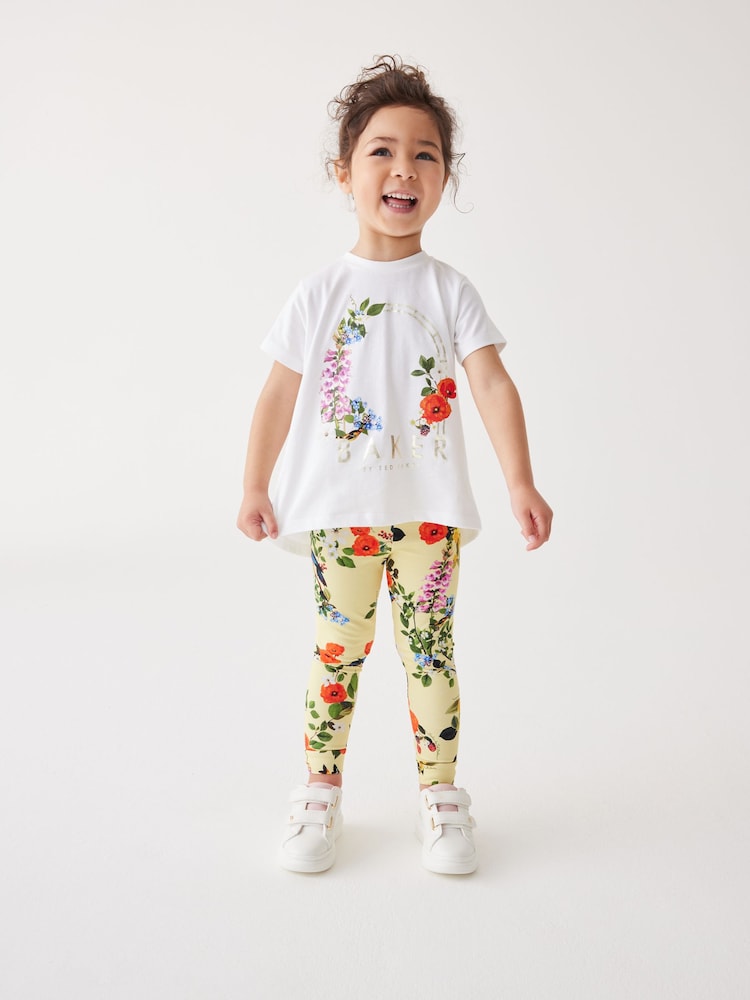 Baker by Ted Baker Yellow Floral 100% Cotton T-Shirt And Leggings Set - Image 2 of 13