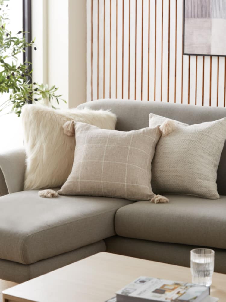 Natural Windowpane Check Cushion - Image 1 of 6
