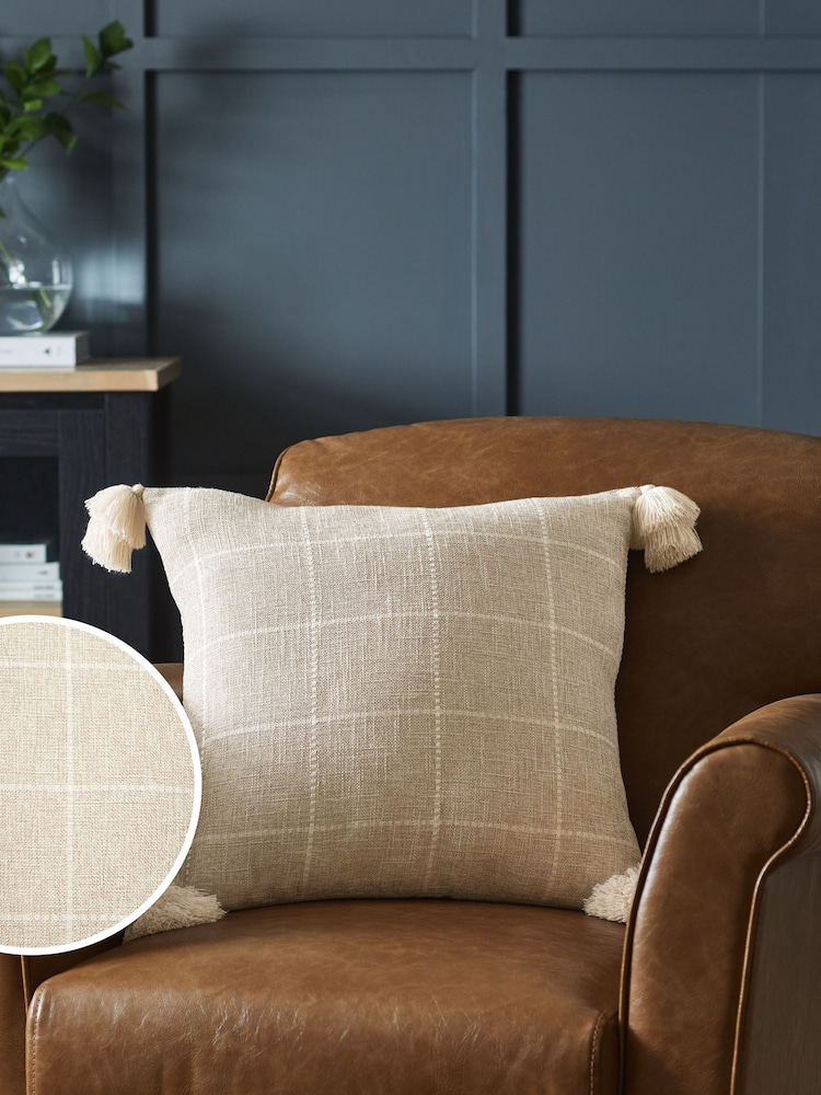 Natural Windowpane Check Cushion - Image 2 of 6