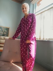 Urban Threads Ribbon Bow Print Long Button Up Pyjamas Set - Image 1 sur 5