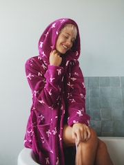 Ribbon Bow Print Fleece Dressing Gown - Image 1 of 5