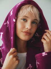 Ribbon Bow Print Fleece Dressing Gown - Image 2 of 5