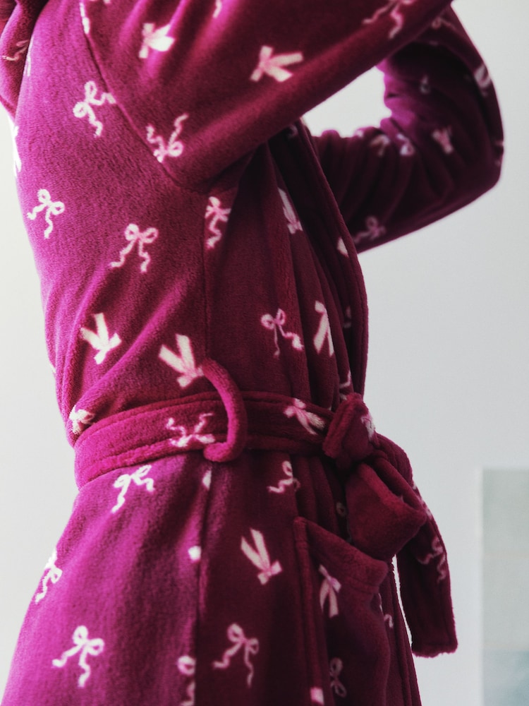 Ribbon Bow Print Fleece Dressing Gown - Image 5 of 5 Ribbon Bow Print Fleece Dressing Gown - Image 5 of 5