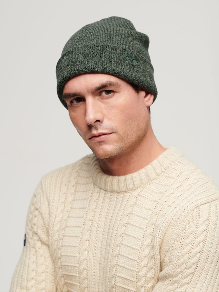Superdry Green Knitted Logo Beanie Hat - Image 4 of 4