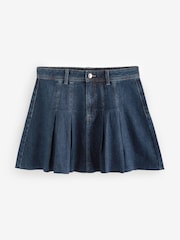 Dark Blue 100% Cotton Pleated Denim Mini Skirt - Image 5 of 6