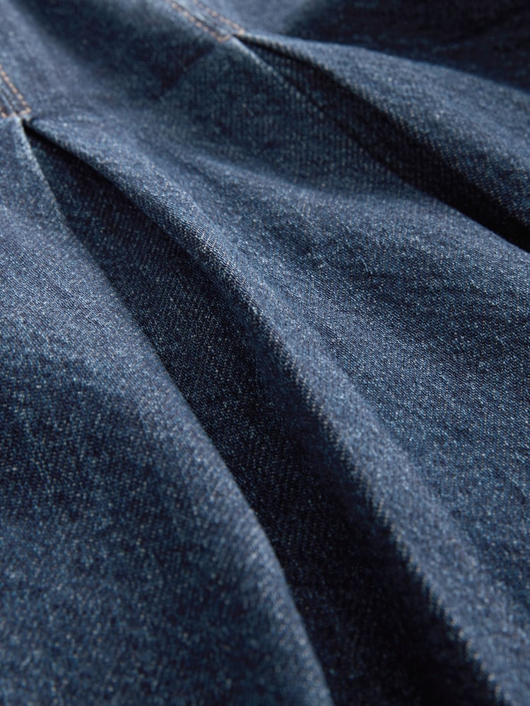 Dark Blue 100% Cotton Pleated Denim Mini Skirt - Image 6 of 6