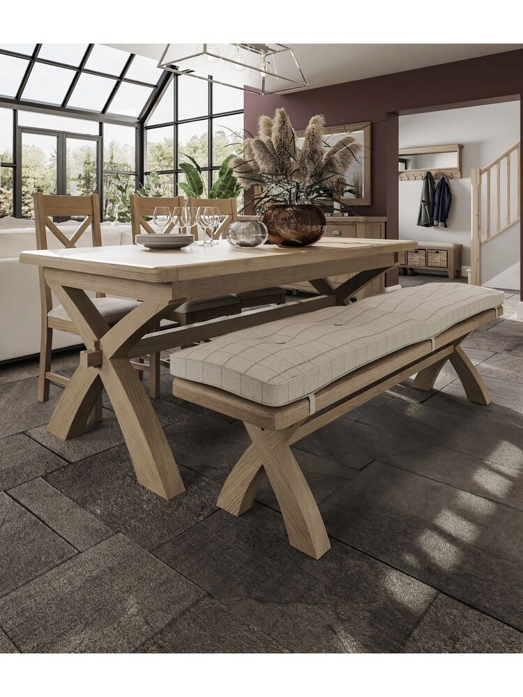 K Interiors Brown Embleton Solid Wood Cross legged Fixed Top Table - Image 1 of 4