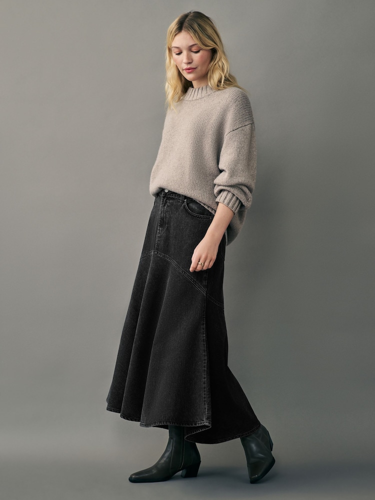 Washed Black Fishtail Denim 100% Cotton Skirt - Image 1 of 6