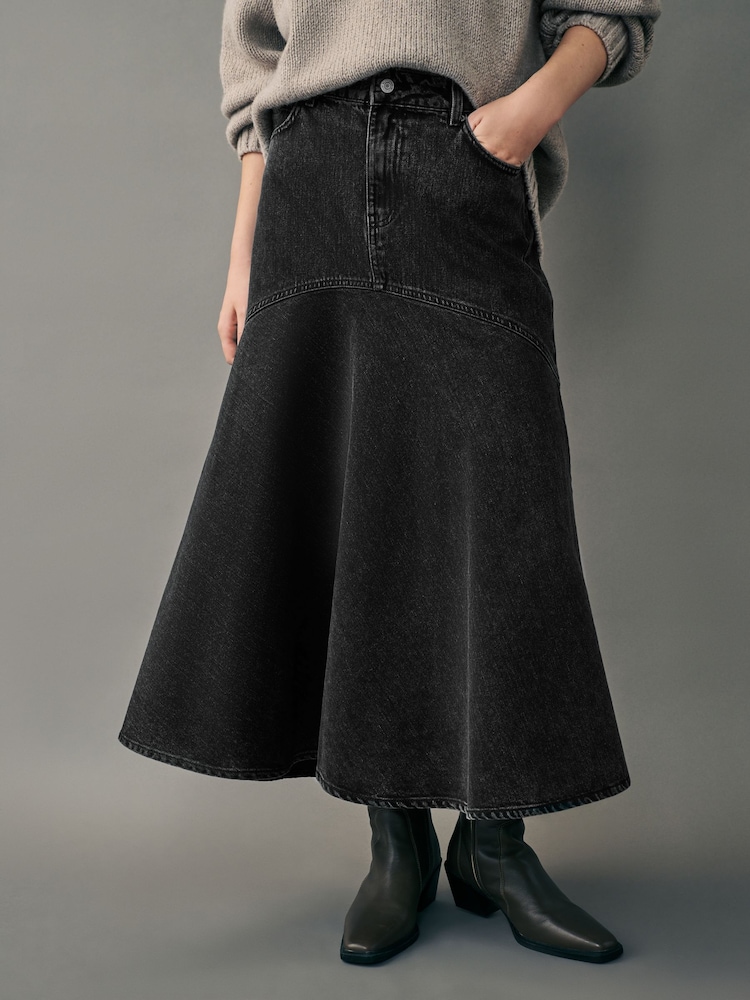 Washed Black Fishtail Denim 100% Cotton Skirt - Image 2 of 6