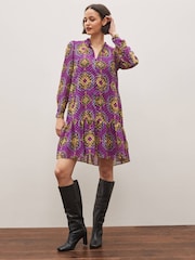 Emme by Marella Purple Bormida Printed Mini Tiered Dress - Image 1 of 5