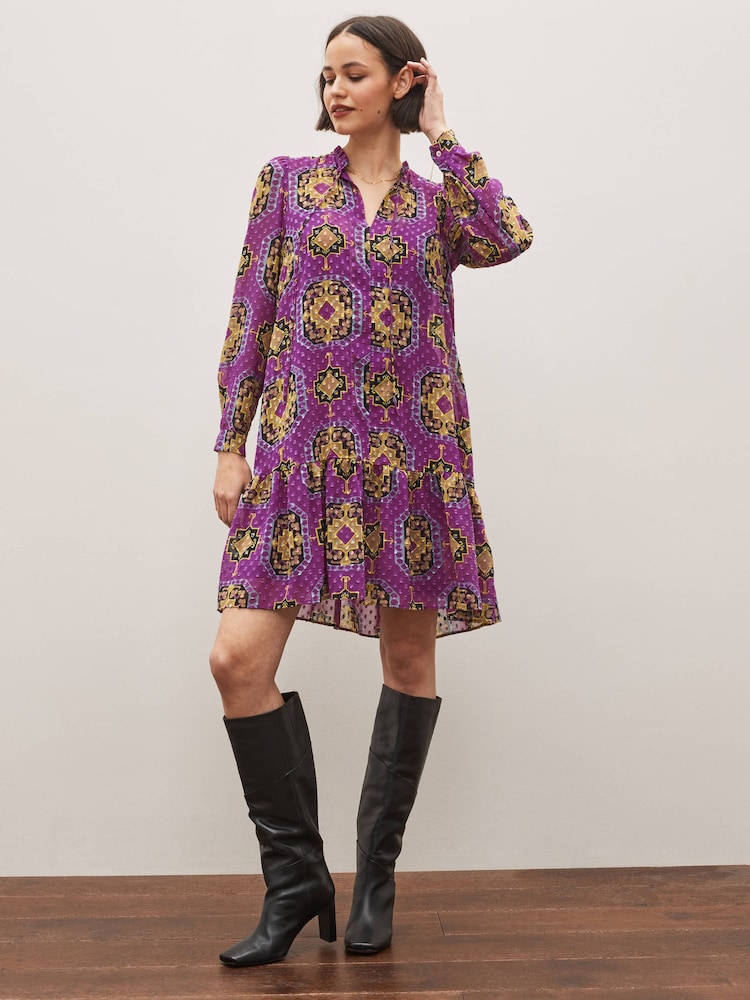 Emme by Marella Purple Bormida Printed Mini Tiered Dress - Image 1 of 5