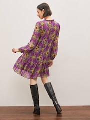 Emme by Marella Purple Bormida Printed Mini Tiered Dress - Image 3 of 5