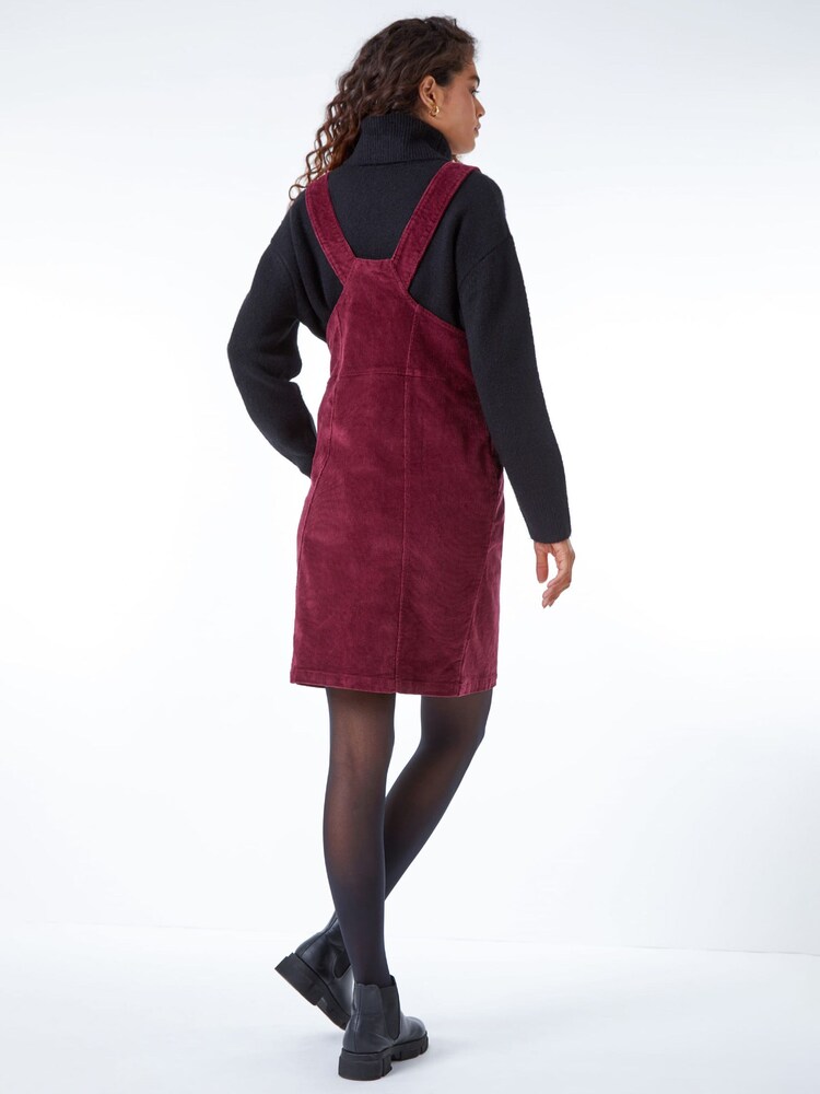 Roman Red Button Corduroy Pinafore Dress - Image 2 of 5