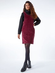 Roman Red Button Corduroy Pinafore Dress - Image 3 of 5
