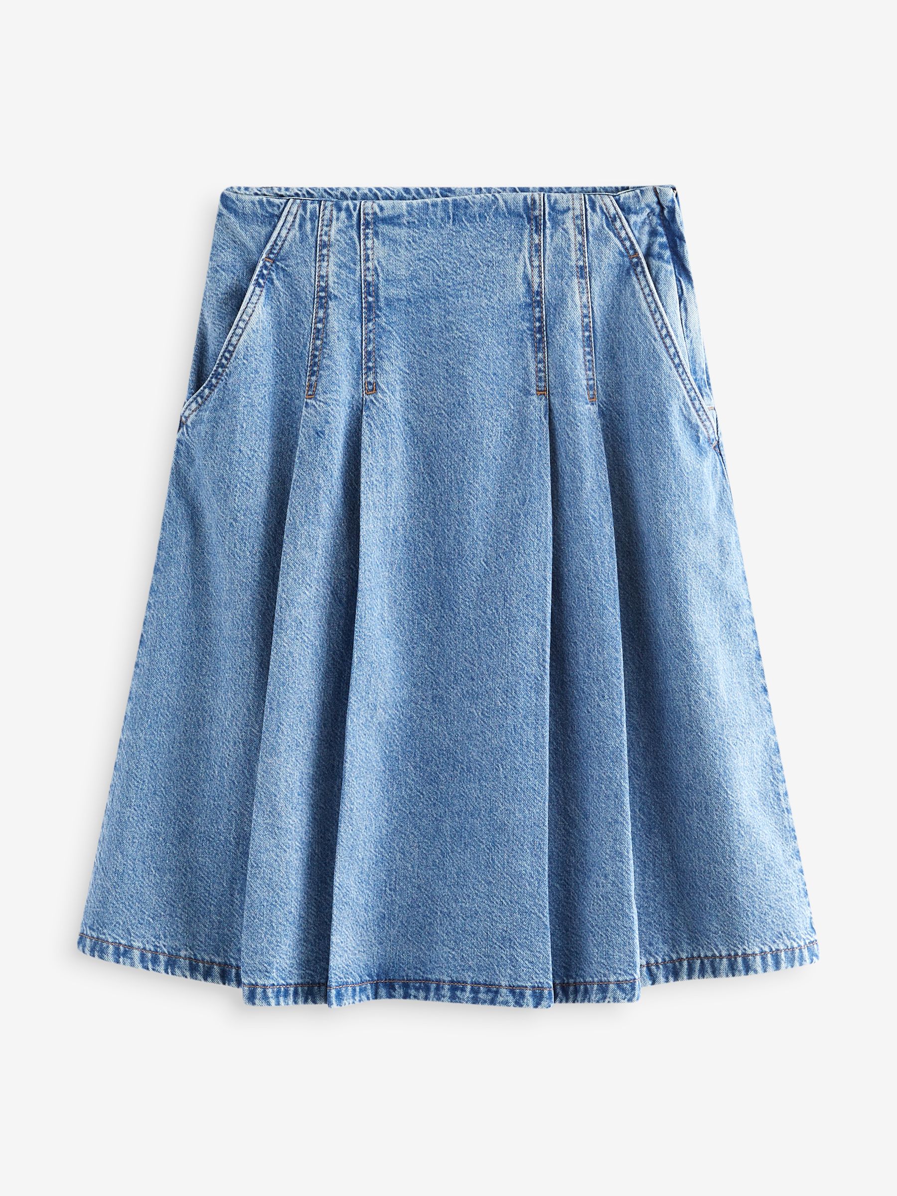 【本日特価】 Buy Next from Skirt Denim Length Knee Pleated Blue Mid スカート