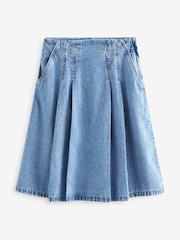 Mid Blue Pleated Knee Length Denim Skirt - Image 5 of 6