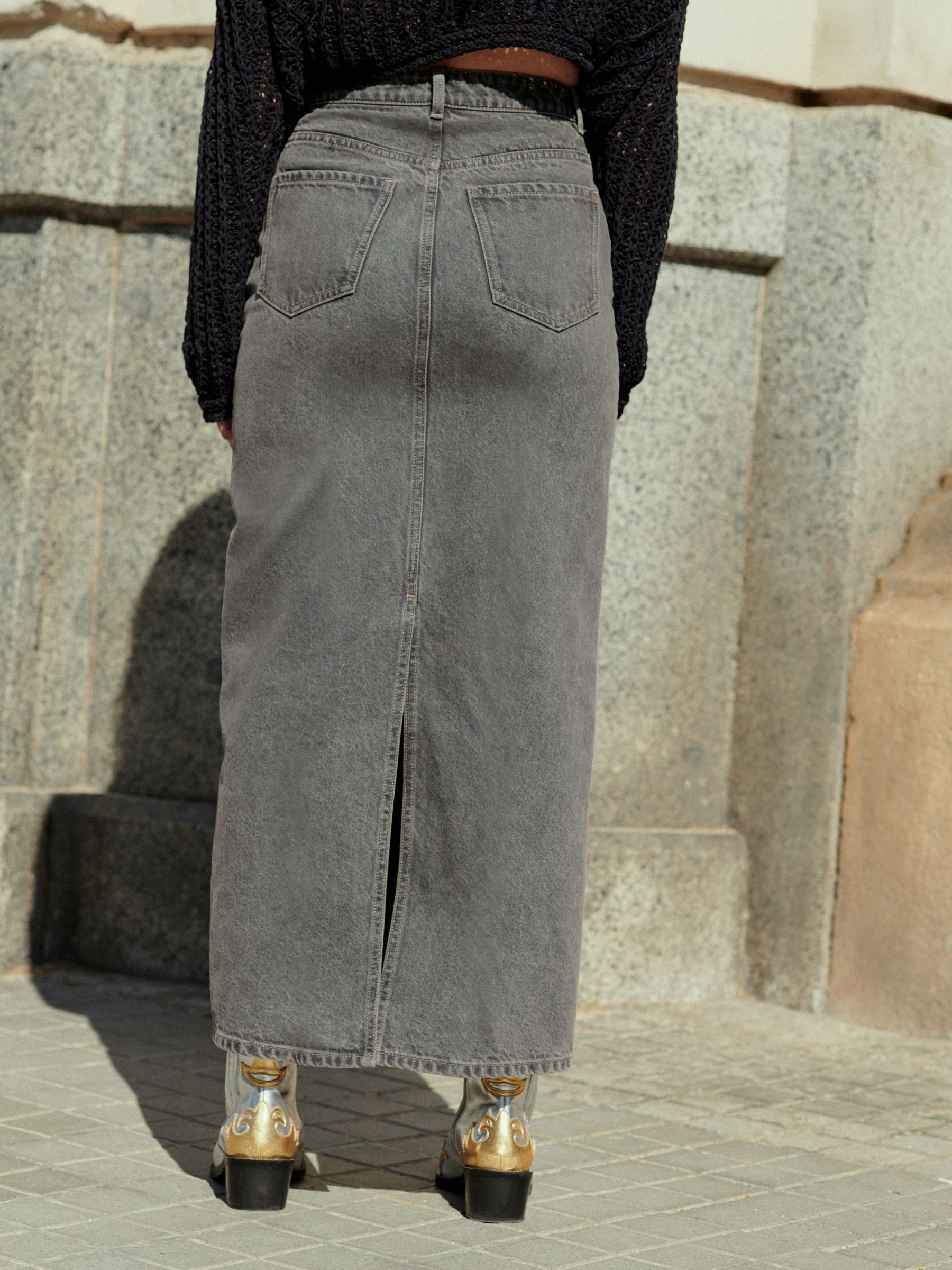 INO-M2-1407 GREY DENIM ZIP-FLY SKIRT main image 0