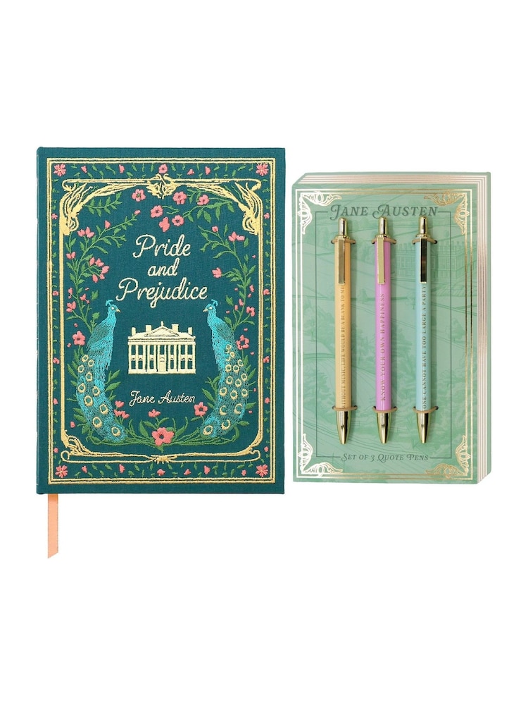 Portico Designs Green Embroidered A5 Journal and Three Pens - Image 1 of 5