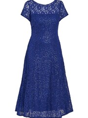 Gina Bacconi Blue Demi Cap Sleeve Midi Length Sequin Lace Dress - Image 4 of 4