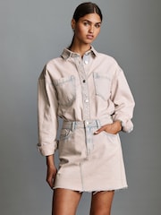 Pink Tint Denim Raw Hem 100% Cotton Mini Skirt - Image 1 of 6