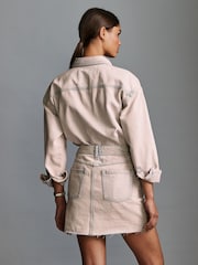 Pink Tint Denim Raw Hem 100% Cotton Mini Skirt - Image 3 of 6